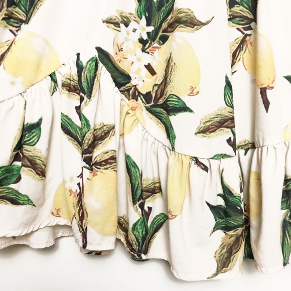 Yellow Lemon Printed Flounce Sleeve Ruffled Dress - Picture 3 of 9